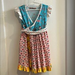 Jelly The Pug Teal and Pink Patterned Dress